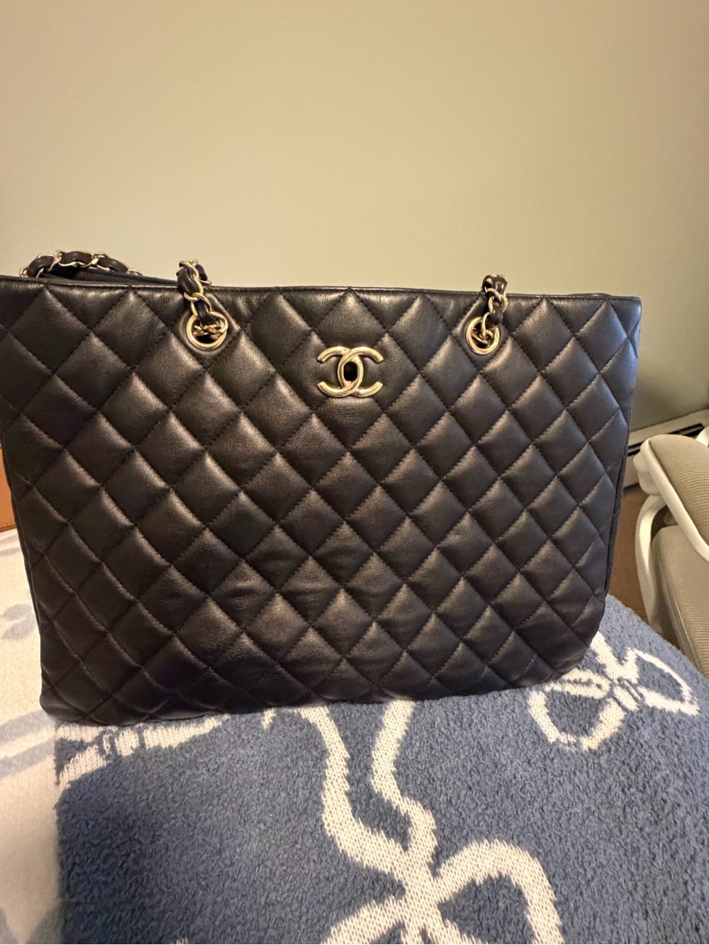 Chanel Calfskin Leather Shopper Tote Bag in Black with Gold Hardware
